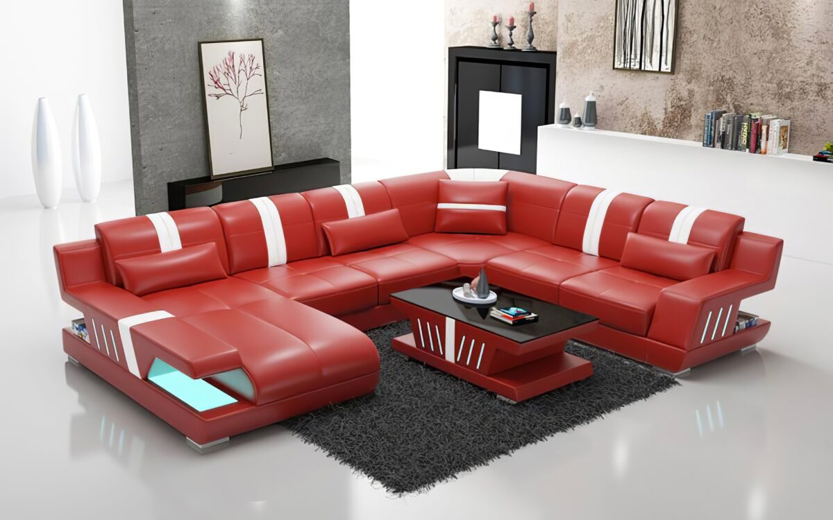 Yuli Modern U Shape Leather Sectional - Image 10