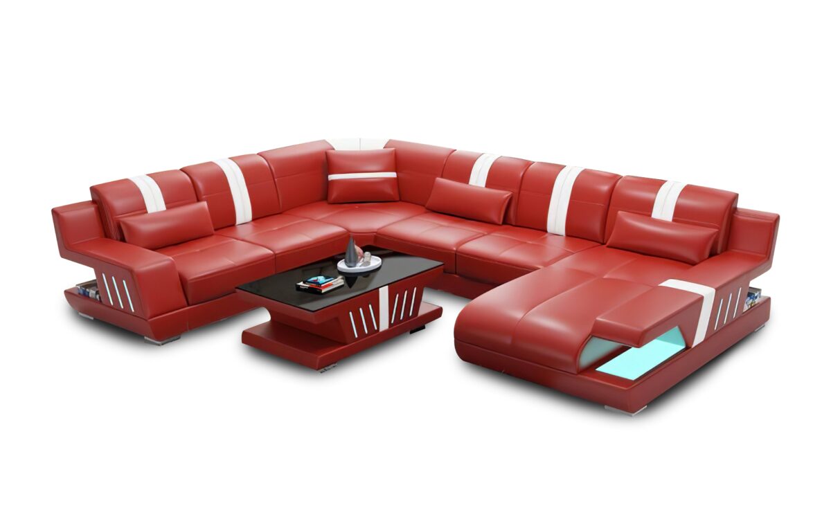 Yuli Modern U Shape Leather Sectional - Image 11