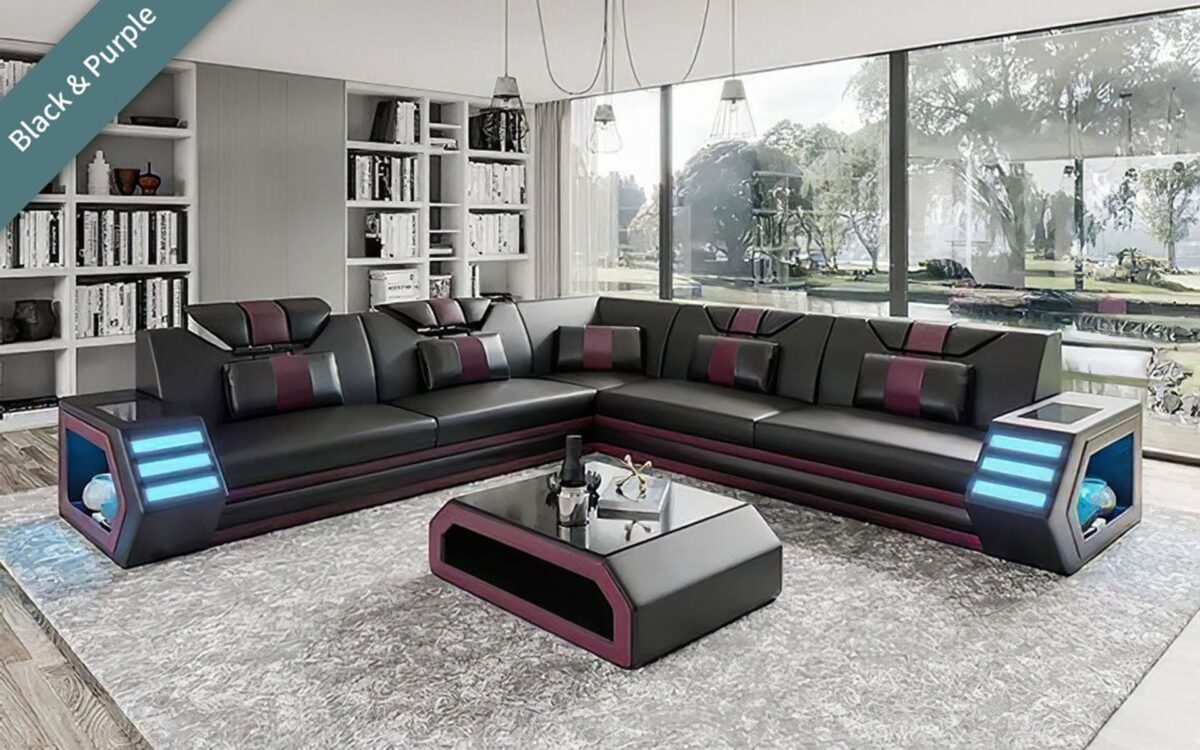 Mcmanu Modern Leather Sectional with LED Light - Image 12