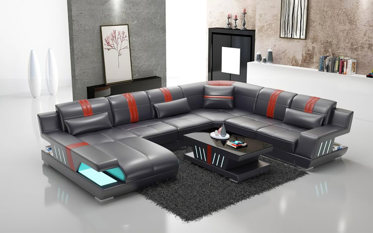 Yuli Modern U Shape Leather Sectional - Image 6
