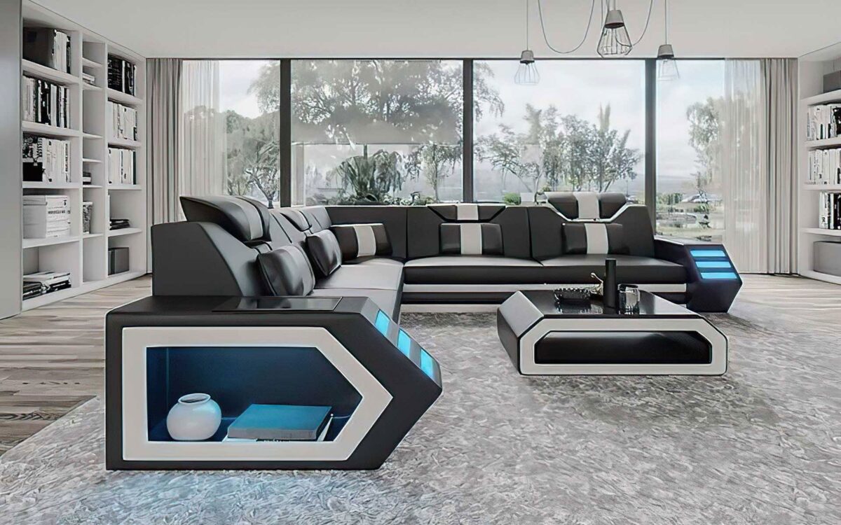 Mcmanu Modern Leather Sectional with LED Light - Image 10