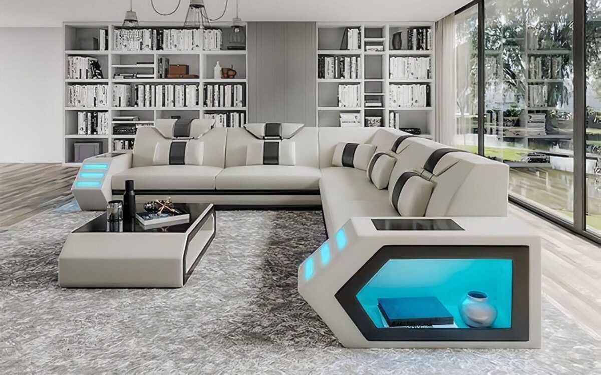 Mcmanu Modern Leather Sectional with LED Light - Image 11
