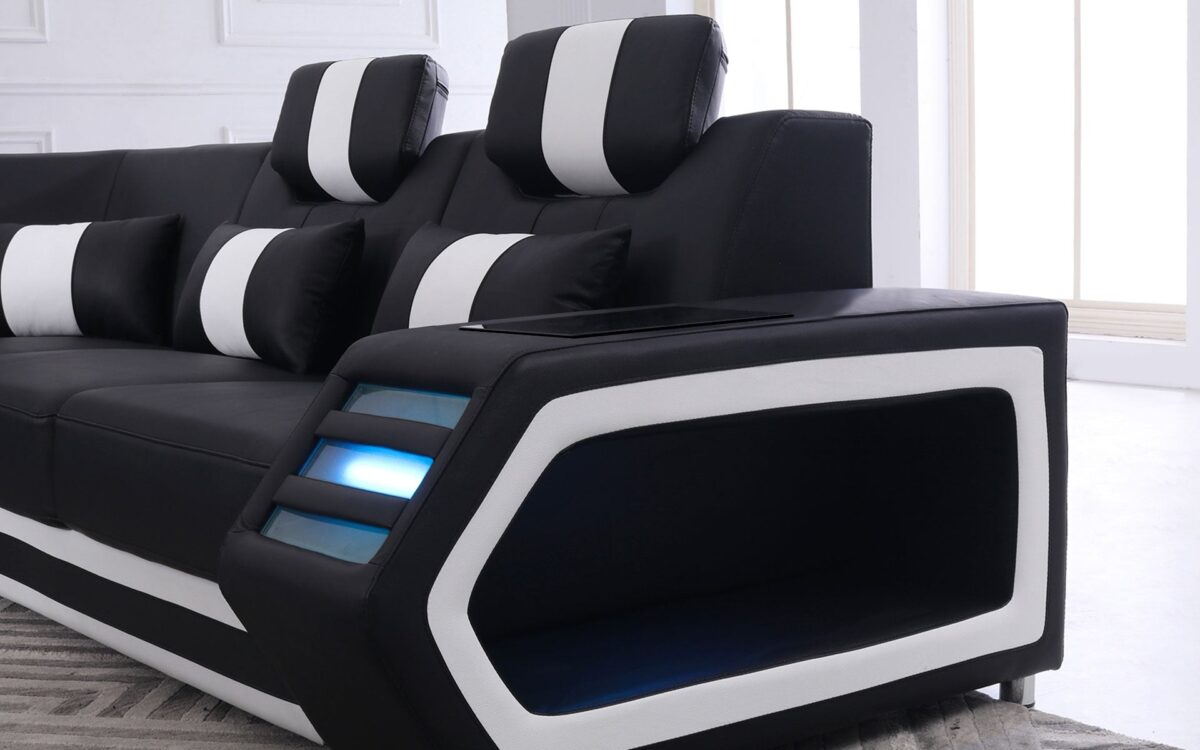 Mcmanu Modern Leather Sectional with LED Light - Image 2