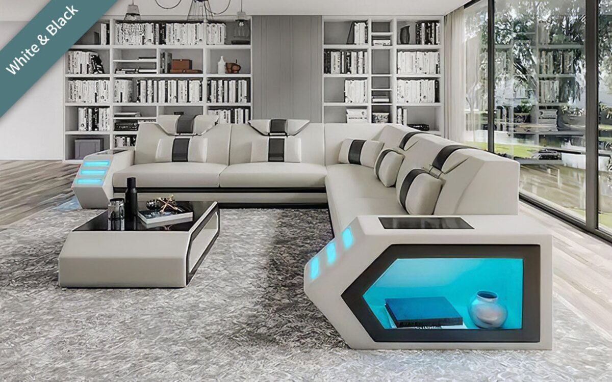 Mcmanu Modern Leather Sectional with LED Light - Image 16