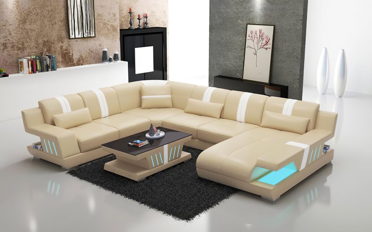 Yuli Modern U Shape Leather Sectional - Image 2