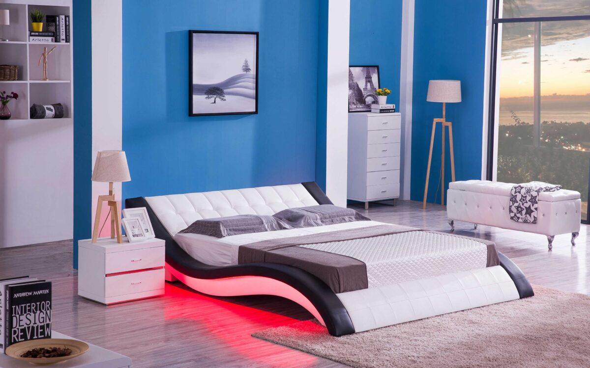 Sunna Curved Modern Leather Platform Smart Bed With LED Light - Image 2