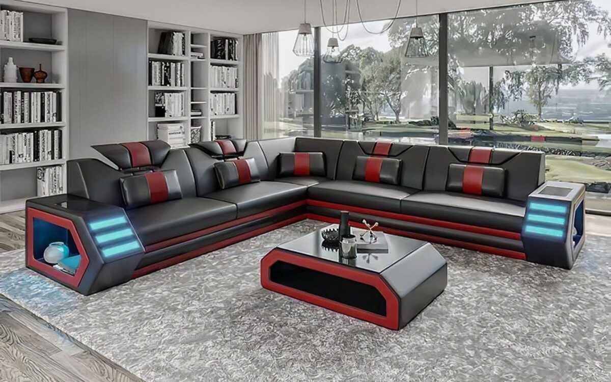 Mcmanu Modern Leather Sectional with LED Light - Image 9