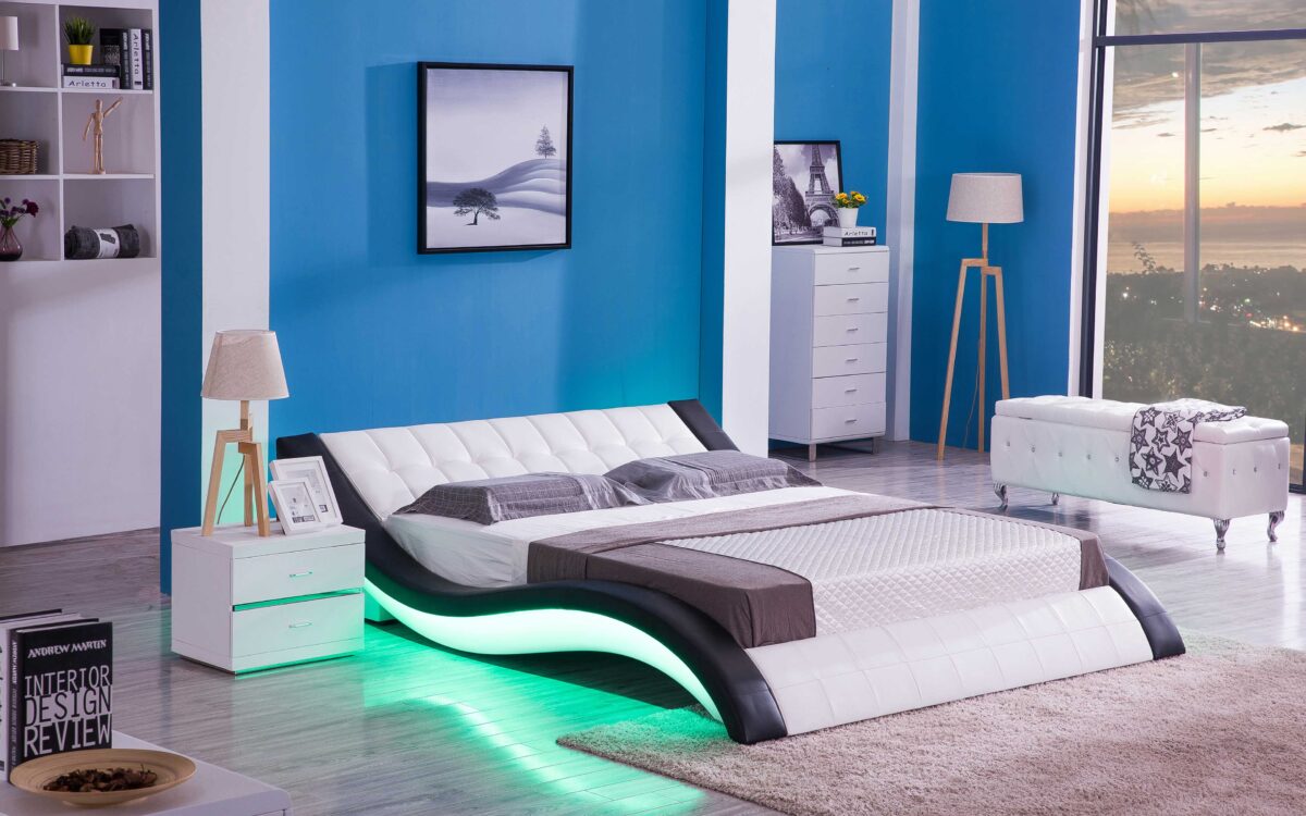 Sunna Curved Modern Leather Platform Smart Bed With LED Light - Image 6