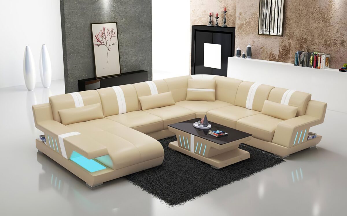 Yuli Modern U Shape Leather Sectional - Image 7