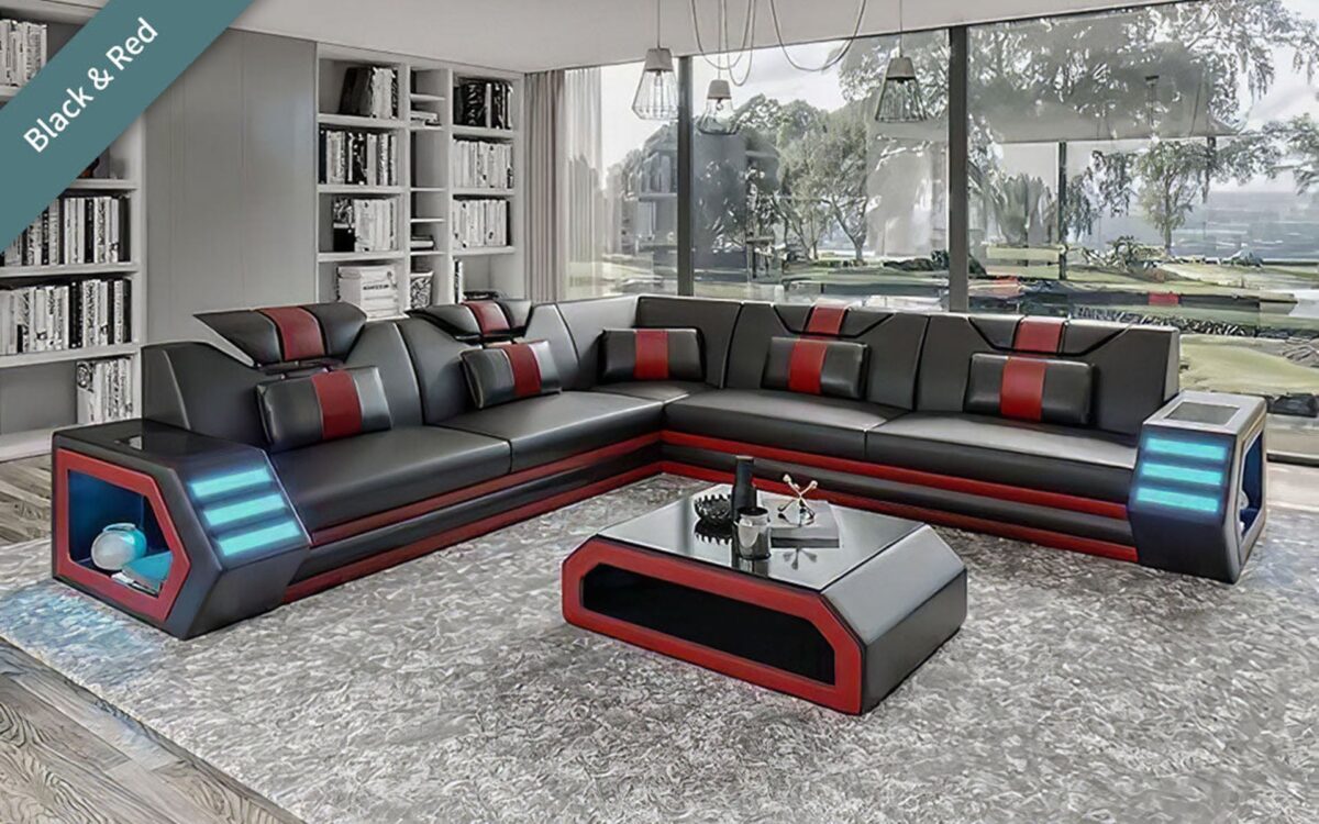 Mcmanu Modern Leather Sectional with LED Light - Image 13