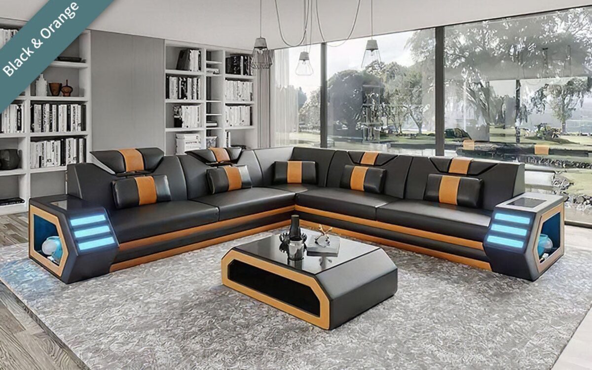 Mcmanu Modern Leather Sectional with LED Light - Image 14
