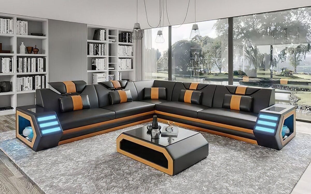 Mcmanu Modern Leather Sectional with LED Light - Image 8