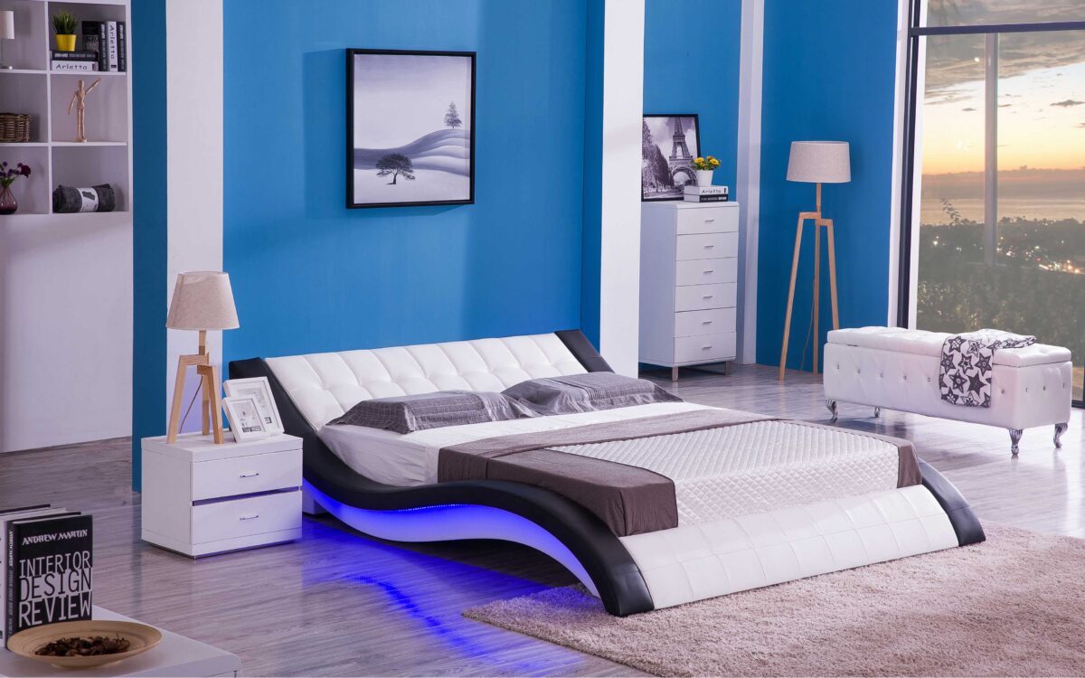 Sunna Curved Modern Leather Platform Smart Bed With LED Light - Image 5