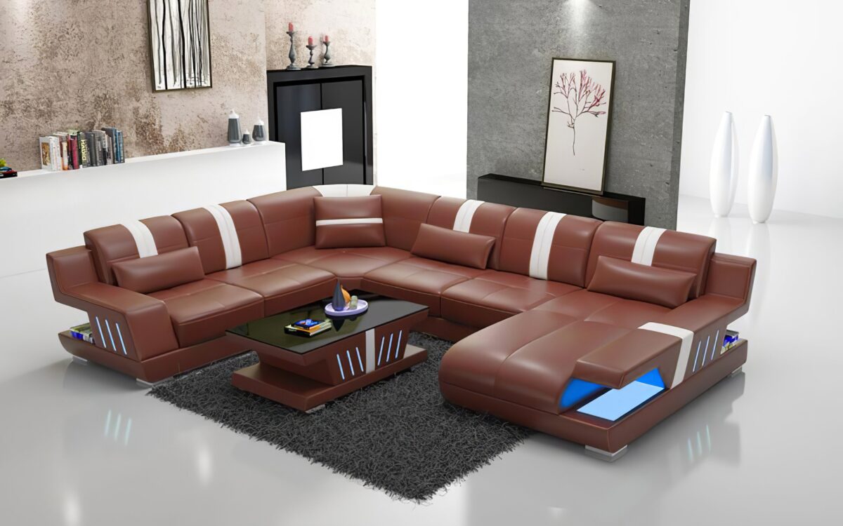 Yuli Modern U Shape Leather Sectional - Image 3