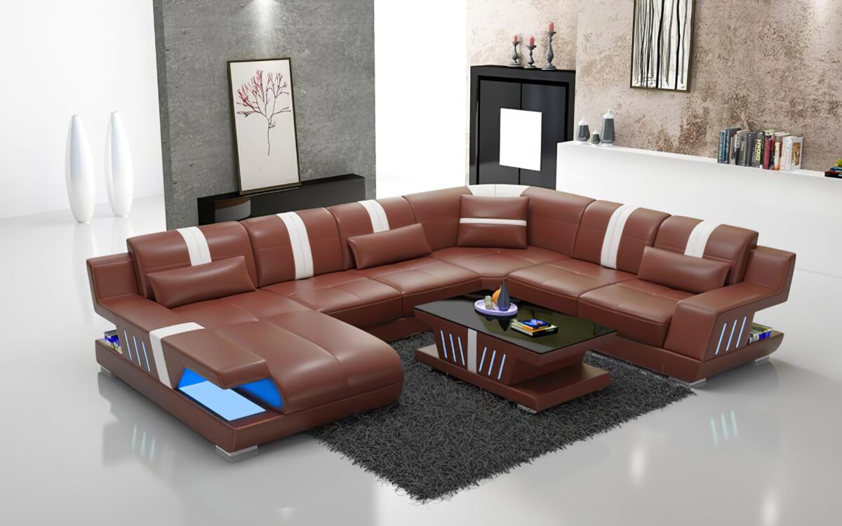 Yuli Modern U Shape Leather Sectional - Image 8