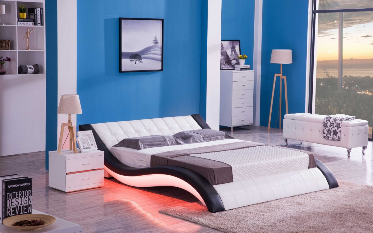 Sunna Curved Modern Leather Platform Smart Bed With LED Light - Image 4