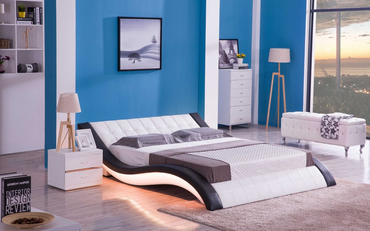 Sunna Curved Modern Leather Platform Smart Bed With LED Light - Image 3