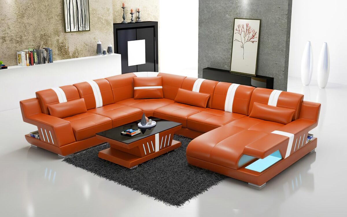 Yuli Modern U Shape Leather Sectional - Image 5