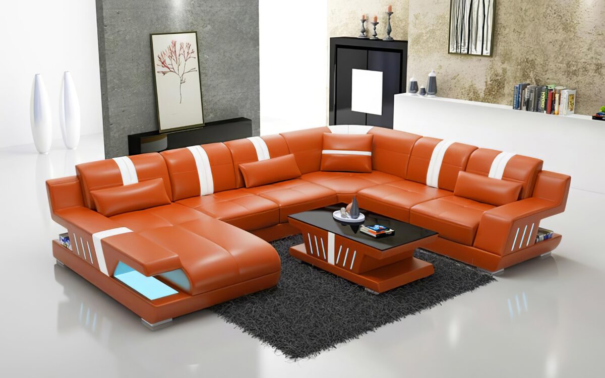 Yuli Modern U Shape Leather Sectional - Image 9