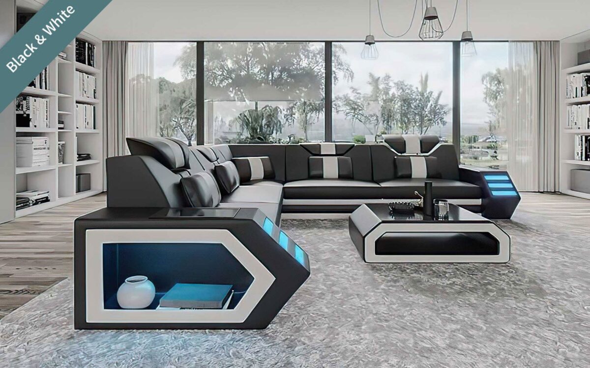 Mcmanu Modern Leather Sectional with LED Light - Image 15