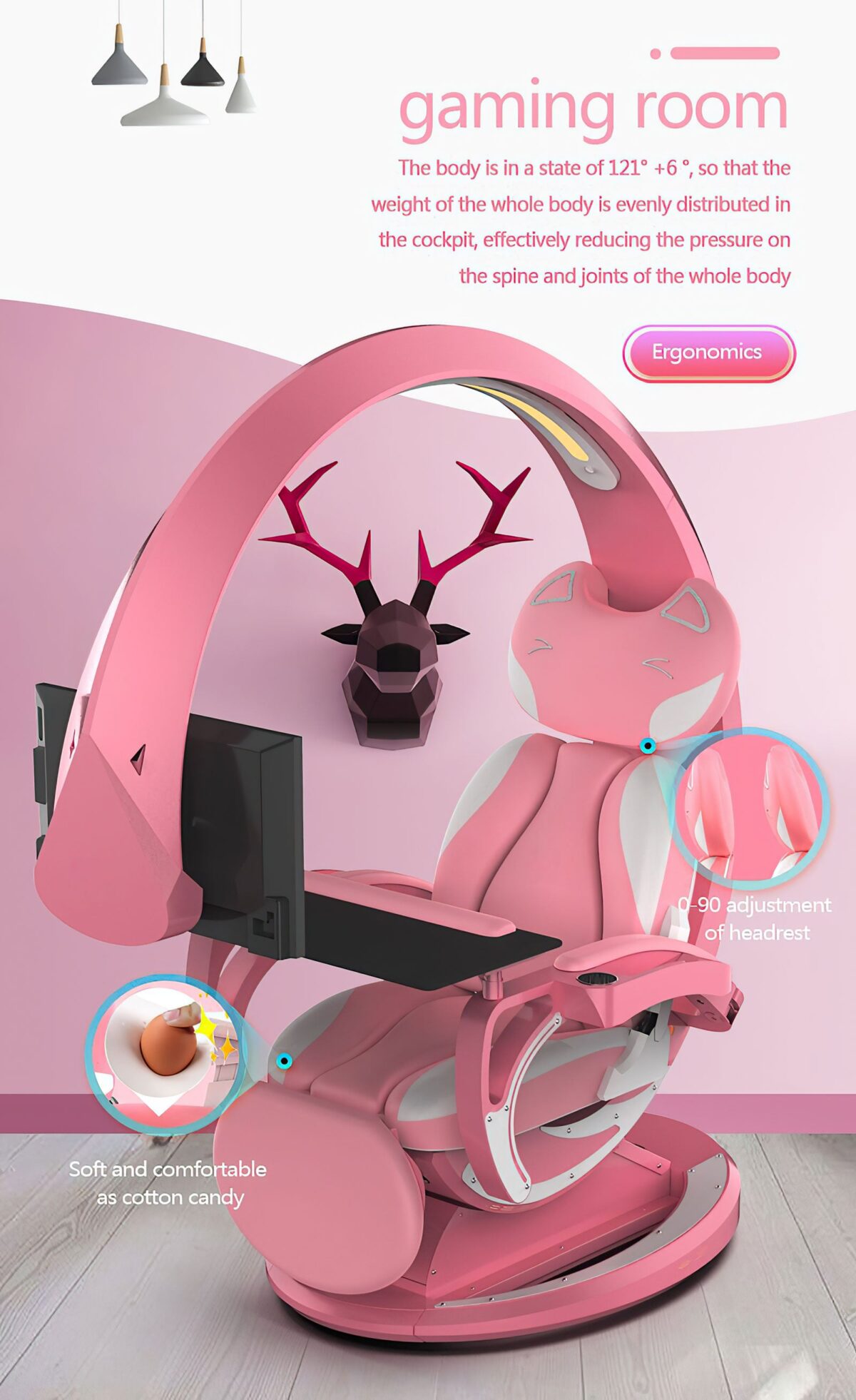 Crystal Pink Working And Gaming Station | All in one Working And Gaming Chair - Image 3