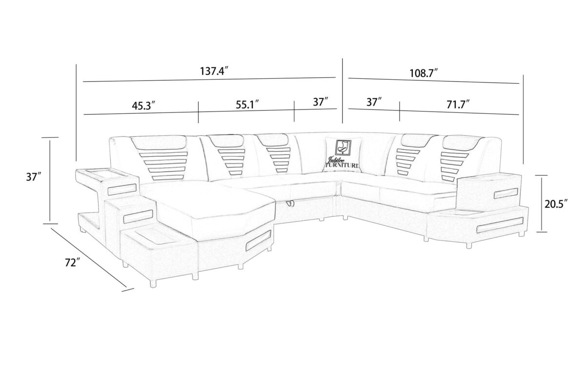 Vega Modern U-Shape Leather Sectional - Image 6