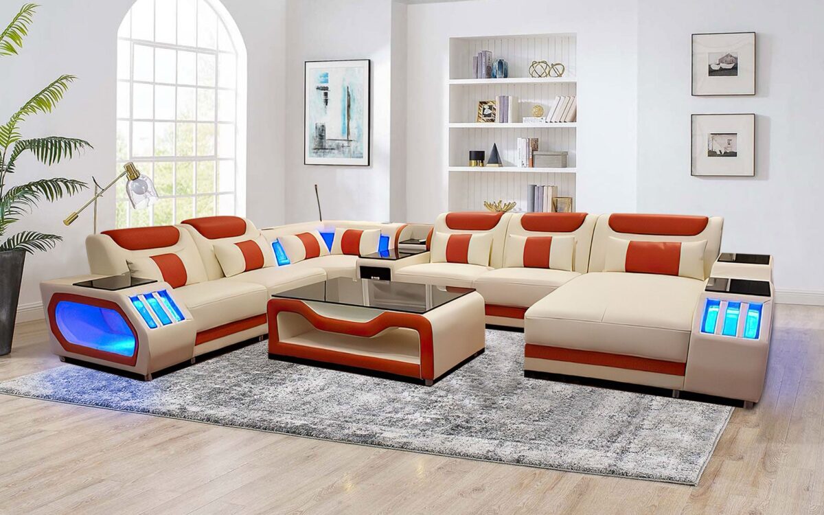 Omont Large Modern Leather Sectional with Console | Futuristic Furniture - Image 13