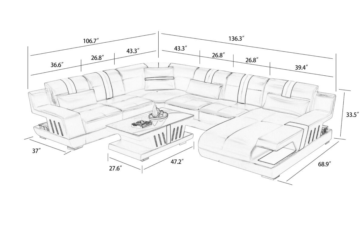 Yuli Modern U Shape Leather Sectional - Image 12